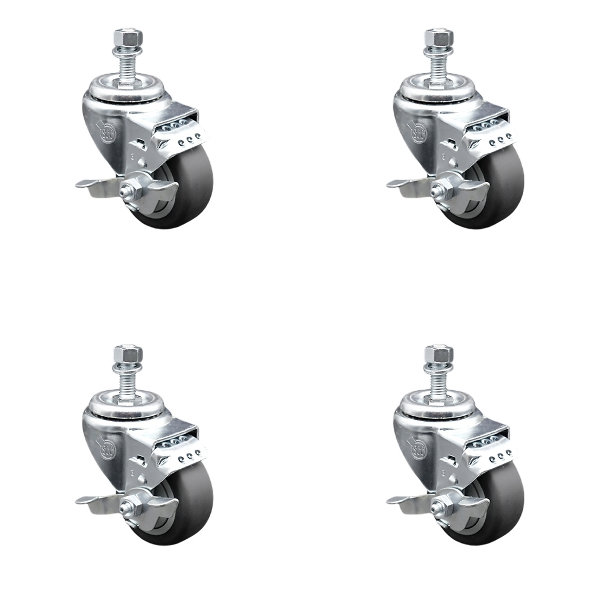 Service Caster, 3in. x 1 1/4in. Stem Casters, Wheel Diameter 3 in, Caster Type Swivel, Package (qty.) 4, Model# SCC-TS20S314-TPRB-TLB-381615-4